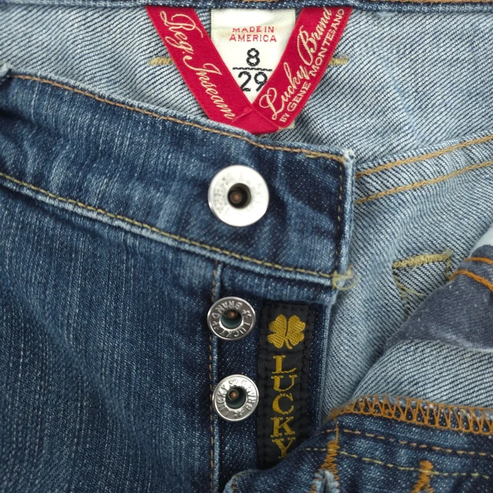 Lucky Brand Womens Jeans Easy Rider 8/29 Blue Straight Leg Button Fly Pic Stitch
